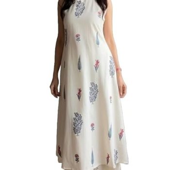 Women Pure Cotton Kurta Palazzo Set | Sleeveless Printed Kurta with Palazzo Pants