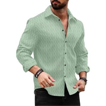 Men's Regular Fit Button Down Dress Shirts Textured Long Sleeve Casual Hawaiian Shirt