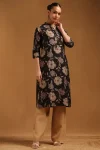 Black Desert Storm Floral Kurta