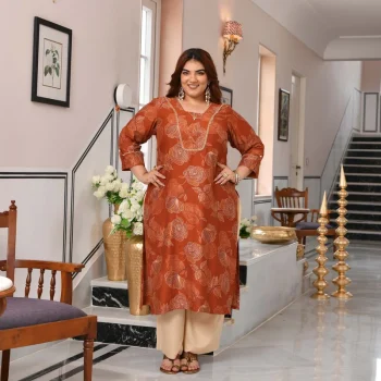 Gunjan- Burnt Orange Floral Printed Viscose Kurta