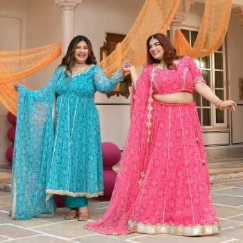 Baisa- Pink Embroidered Bandhani Applique Chiffon Lehenga Set