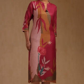 Multicolour Linen Floral Print Kurta
