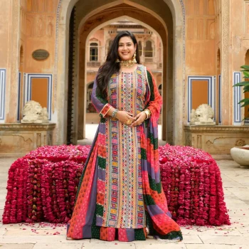 Pitara- Multicolour Modern Fusion Printed Zari Embroidered Lehenga Set