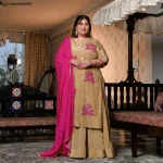 Ishq wala Love- Gold & Pink Pure Crepe Cutdana Embroidered Kurta Skirt Set