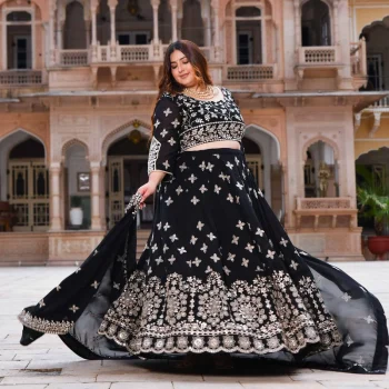 Sitaron Ki Raat- Black Sequin Embroidered Georgette Lehenga Set