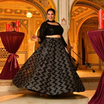 Tango- Black shine stretchable sequin embroidered lehenga set