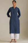 Indigo Denim Dots Kurta With Thread Work
