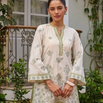 Kalani Supima Cotton Off White & Green Co-ord Set