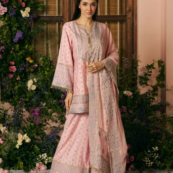 Laagi Pima Satin Pink Kurta Set
