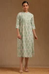 Off White Cotton Floral Print Dress