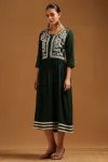 Green Rayon Floral Dress With Hand Embroidery