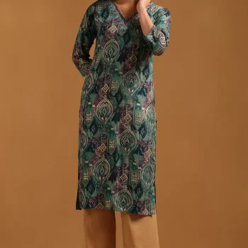 Teal Rayon Ethnic Motif Kurta With Mirror Work ✦ Fresh Pick 2 bought this week.