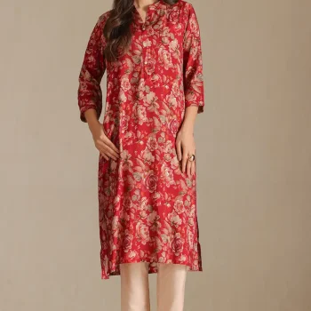 Fuchsia Muslin Floral Print Kurta