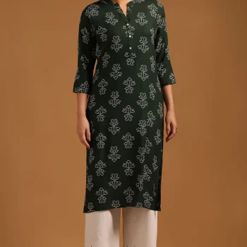 Green Rayon Ethnic Motifs Kurta