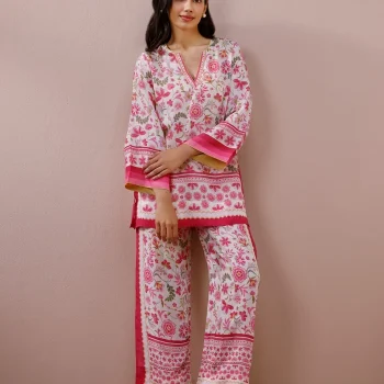 Saurmi Lawn White & Pink Co-ord Set