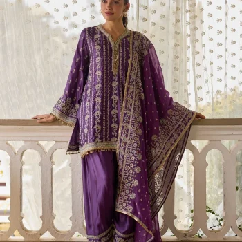 Pralika Bemberg Satin Purple Kurta With Farshi Salwar