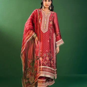 Osha Cupro Satin Red Kurta Set