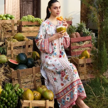Erohi Lawn Off White Long Kaftan Co-ord Set