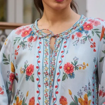 Erohi Lawn Blue Long Kaftan Co-ord Set