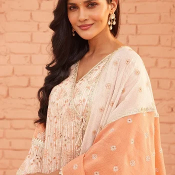 Vanessa Banarsi Off White Anarkali Kurta Set