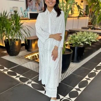 Harriet Supima Cotton White Long shirt co-ord set