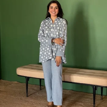 Lurex Light blue Knit Varnika Shirt With Edith Blue Pant