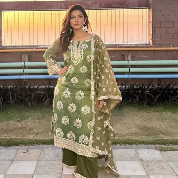 Kasuri Luxe Tissue Moss Green Kurta Set