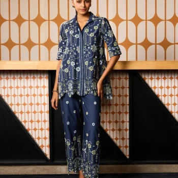 Zahira Supima Cotton Navy Shirt Set