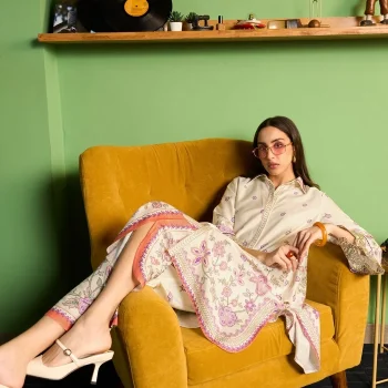 Zavi Pima Satin Off White Printed Co-ord set