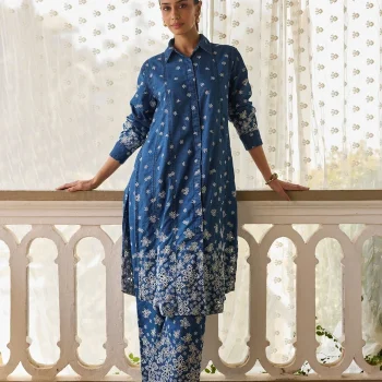 Amhara Denim Long Shirt Co-ord Set