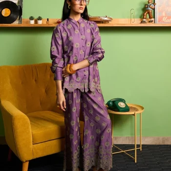 Zivi Pima Satin Violet Shirt Set