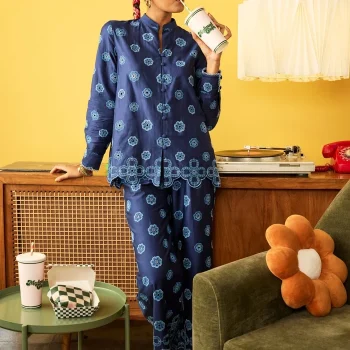 Zivi Pima Satin Navy Shirt Set