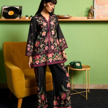 Zuni Pima Satin Black Printed Co-ord set