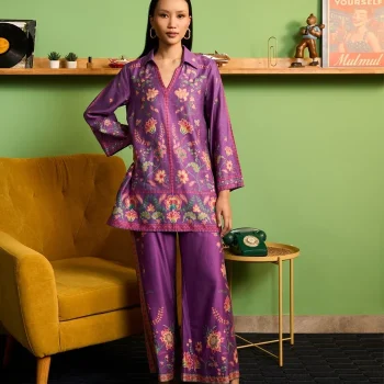 Zuni Pima Satin Purple Printed Co-ord set