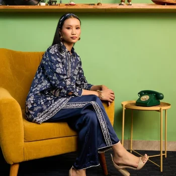 Zuvina Cupro Satin Navy Shirt Set