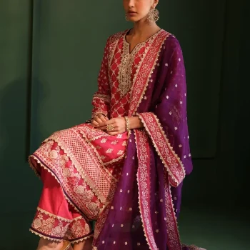 Suhana Organza Fuschia Kurta Set