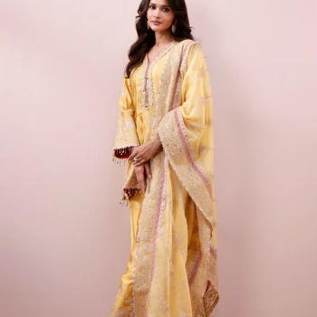 Saaj Cupro Satin Yellow Kurta Set