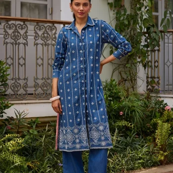 Veena Denim Long Shirt Co-ord Set