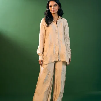 Mireille Cupro Satin Beige Shirt & Pant Set