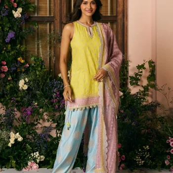 Sugandh Pima Satin Lime Kurta With Farshi Salwar
