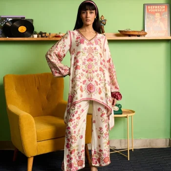 Ruhaana Cupro Satin Off White Co-ord Set