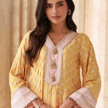 Survani Bemberg Satin Mustard Kurta With Pink Salwar