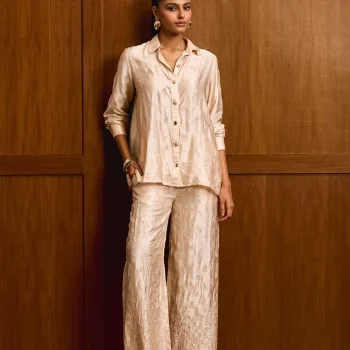 Santree Cupro Satin Champagne Shirt Set