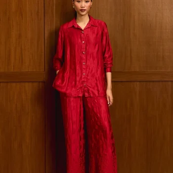 Santree Cupro Satin Red Shirt Set