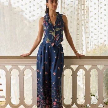 Desi Lawn Navy Jacket Set