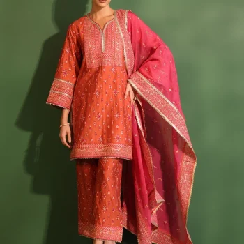 Nikhat Pima Satin Orange Kurta Set