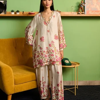 Nriti Cupro Satin Printed Off White Co-ord set