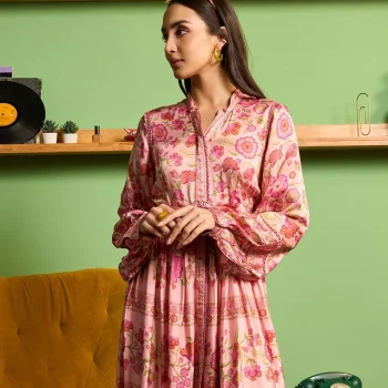 Khas Cupro Satin Pink Printed Dress