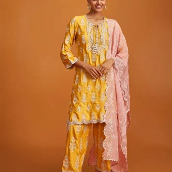 Alia Intira Cupro Satin Yellow Kurta Set