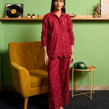 Norah Wool Wine Shirt Set